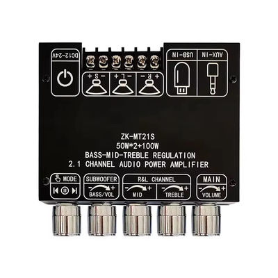 2.1 Canale Subwoofer AUX 12V 24V Audio Stereo 5.1 Bass Amplificatore di potenza digitale ZK-MT21S 2x50W 100W per adattatore DC