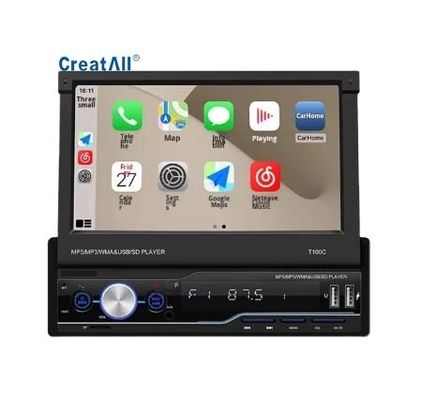 Creatall 7-Inch Telescopic All-in-One CarPlay Radio con slot per carte MP4 MP5 per BT Wireless Hands-free Player