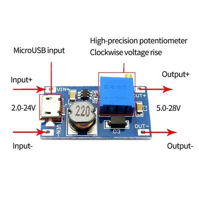 IL CC-CC di MT3608 2A che aumenta tensione del bordo di tensione l'ampia ha introdotto il modulo di potere regolabile di 2/24V Lto 5/9/12/28V