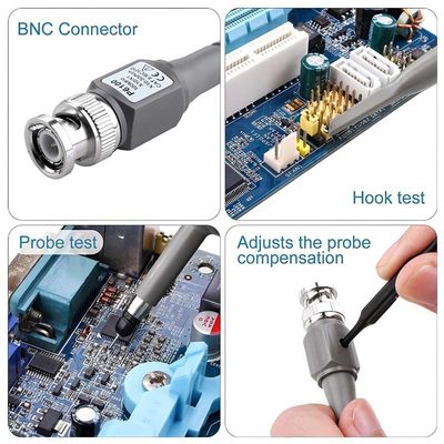 P6100 BNC Tester Tool Oscilloscope Probe Kit 100MHz 1X 10X Clip Set a 2 pezzi