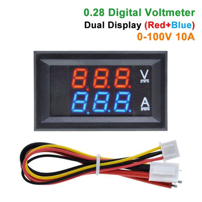 CA 0,28" del tester di amp di volt di CC 0-100V 10A Digital azionamento blu rosso IC