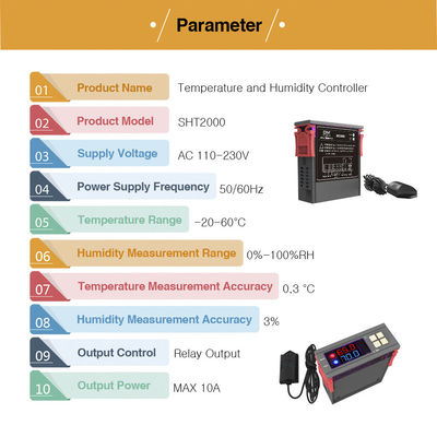 SHT2000 LED Regolatore di umidità digitale Igrometro Interruttore di alimentazione Monitor certificato CE