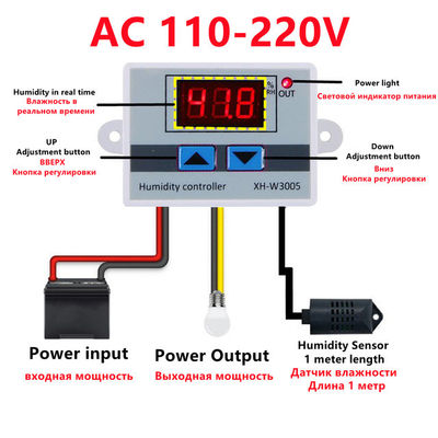 XH-W3005 DC 12V-220V 10A Regolatore digitale di umidità 0-99 Sistema di monitoraggio della gamma RH