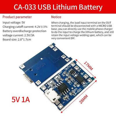 Modulo di caricabatterie al litio tipo C/Micro USB 5V 1A 18650 TP4056 con protezione e doppie funzioni