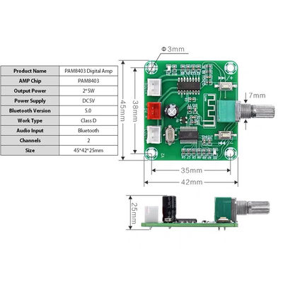 CA-8403B Mini scheda amplificatore digitale stereo Bluetooth 5.0 con uscita 2*3 W e chip PAM8403