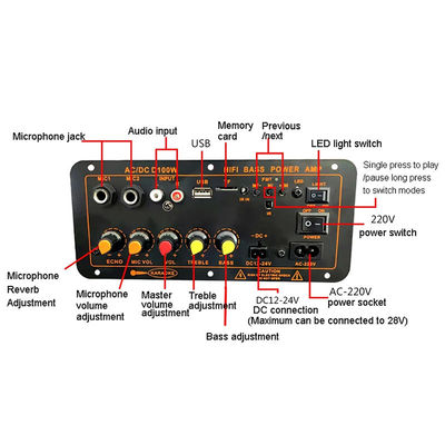 D100W Bluetooth 5.0 Amplificatore di potenza Board AC 220V DC 12-24V 5V Modulo wireless per 8-12 pollici