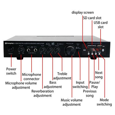 LDZS 5.1 Canale Audio Amplificatore professionale Ktv Home Theatre System 2 Mics Input Speaker Mixer