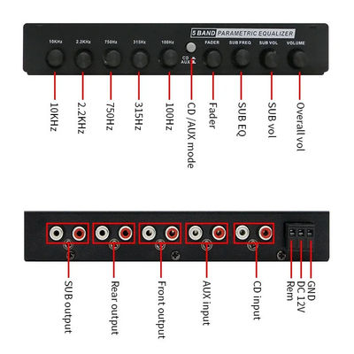 Equalizzatore audio per auto a 5 segmenti a 24V con comando remoto e ingresso ausiliario per sintonizzazione precisa