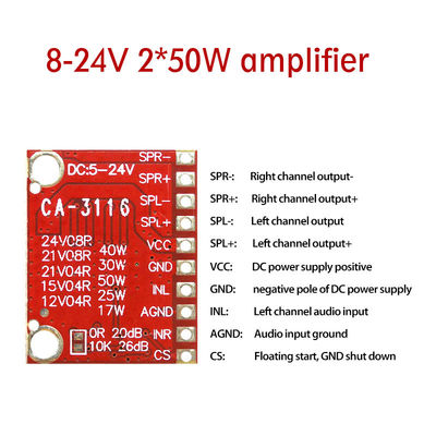 TPA3116 Amplificatore modulo 50W doppio canale Amplificatore di potenza digitale con 8V DC ~ 24V e nessun rumore POP
