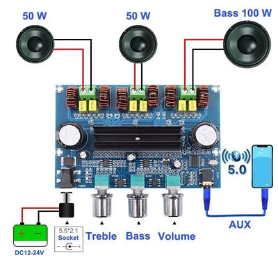 CA-3166B Bluetooth 5.0 Amplifier Board 2*50W+100W 2.1 Canale TPA3116D2 con alimentazione DC12~24V