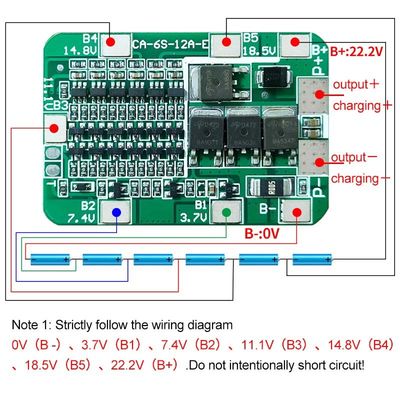 CA-6S-12A-E 24V PCB BMS Protection Board per 6 pacchetti 18650 Li Ion Lithium Battery Module