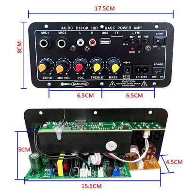 Scheda audio amplificatore D10 BT con potenza di picco di 200 W Bluetooth 5.0 e doppio ingresso per microfono per karaoke