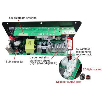 Scheda amplificatore audio per auto da 100-300 W con Bluetooth 5.0 e doppio ingresso per microfono per karaoke e subwoofer