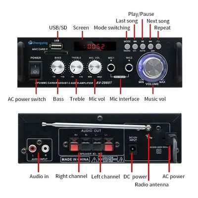 Wireless BT 2.0Stereo Audio Amplifier LDZS AV-298BT per amplificatori di auto e KTV Home