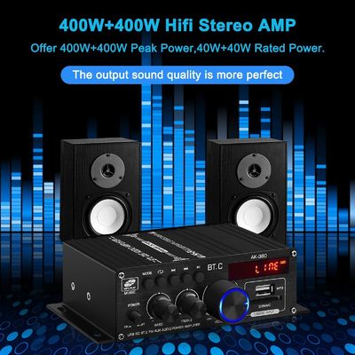 AK-380 Amplificatore di potenza da 400 W con Bluetooth 5.0 e stereo HiFi 2.0 CH per audio domestico