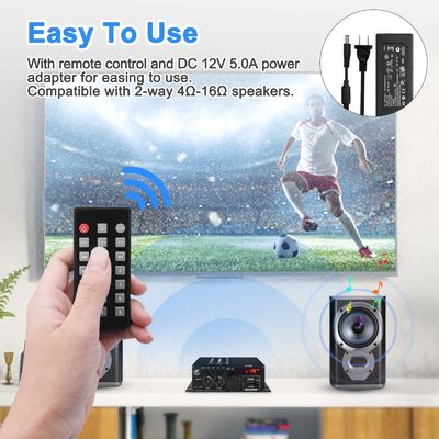 AK-380 Amplificatore di potenza da 400 W con Bluetooth 5.0 e stereo HiFi 2.0 CH per audio domestico