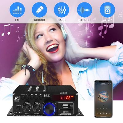 AK-380 USB SD Audio Power Amplifier 400W 2.0 CH HiFi Stereo AMP Altoparlante Bluetooth 5.0 Amp Ricevitore con telecomando per la casa