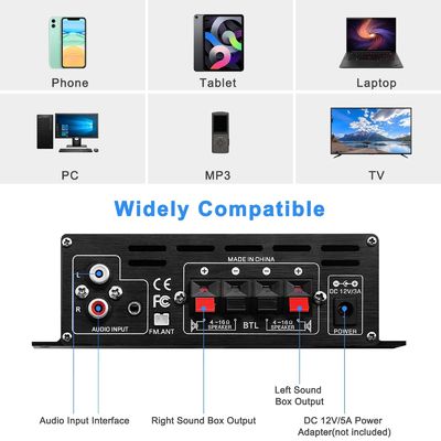 AK-380 Amplificatore di potenza da 400 W con Bluetooth 5.0 e stereo HiFi 2.0 CH per audio domestico
