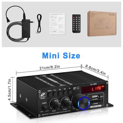 AK-380 USB SD Audio Power Amplifier 400W 2.0 CH HiFi Stereo AMP Altoparlante Bluetooth 5.0 Amp Ricevitore con telecomando per la casa