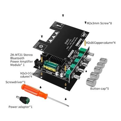 ZK-MT21 HiFi Digital Power Amplifier Board 100W+2*50W 2.1 Channel Subwoofer AUX 12/24V Audio Stereo 5.0 Amp ZK-MT21