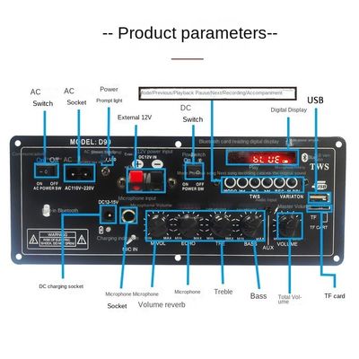 Scheda PCB ricaricabile per amplificatore di potenza stereo da 12 V con design a stampo privato