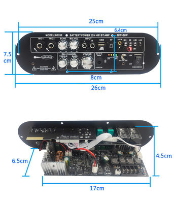 D1200 2.0 Canale 50W+50W BT Amplificatore Digitale 12V Ricaricabile per uso DJ in casa in auto