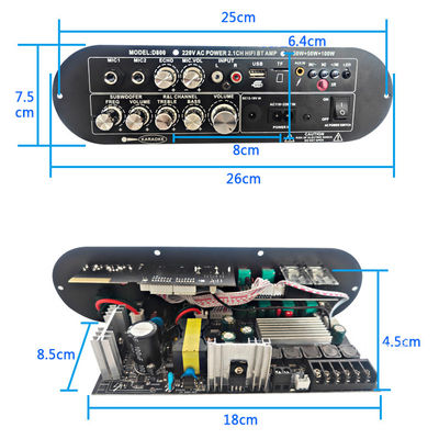 D800 DJ professionale/Karaoke Bluetooth Digital Amplifier Board 2.0 Canale 12V Subwoofer ricaricabile Alto/basso tono Alta potenza
