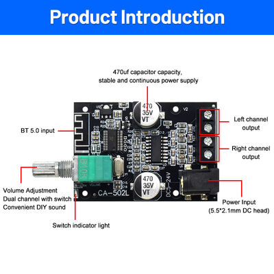 ZK-502L 2.0 Channel Digital Amplifier Board Home Theater HIFI Amplificator con BT5.0 50WX2 Metal Material Stereo Board ZK-502L