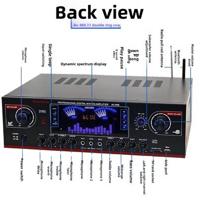 AV-888 7.1 Canale 2000W Amplificatore di Home Theater Karaoke Altoparlante Dual Loop 12 Tube Realizzato in metallo resistente