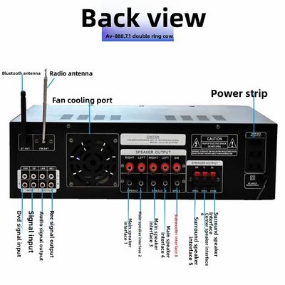 AV-888 7.1 Canale 2000W Amplificatore di Home Theater Karaoke Altoparlante Dual Loop 12 Tube Realizzato in metallo resistente