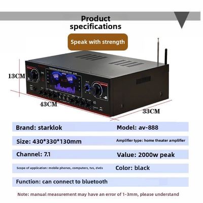 AV-888 7.1 Canale 2000W Amplificatore di Home Theater Karaoke Altoparlante Dual Loop 12 Tube Realizzato in metallo resistente