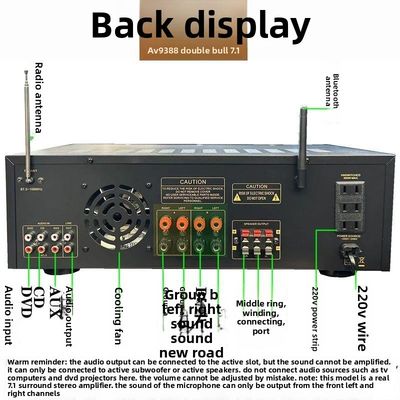 AV-9388BT/AV-999BT 2200W/1200W Amplificatore wireless BT professionale a 7 canali, home theater ad alta fedeltà 7.1 sistema altoparlanti metallo