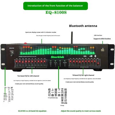 EQ-8100 Preamp Hi-Fi Professionale Lettore BT 5.4 Decoder Audio Digitale Ottico Coassiale Equalizzatore a 20 Segmenti Apparecchiature in Fibra Ottica