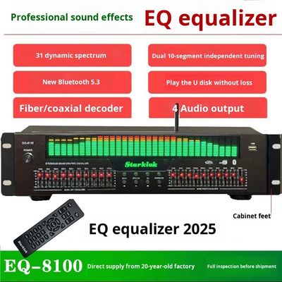 EQ-8100 Preamp Hi-Fi Professionale Lettore BT 5.4 Decoder Audio Digitale Ottico Coassiale Equalizzatore a 20 Segmenti Apparecchiature in Fibra Ottica