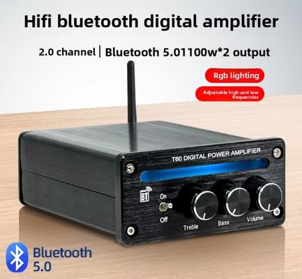 Amplificatore lineare ad alta potenza 2.0 canali 2*100W BT 5.0 con luce RGB, alti e bassi regolabili, nuovo mini stereo digitale HiFi per la casa