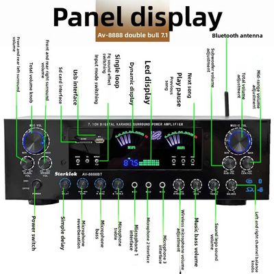 AV-8888BT Professional 7.1 Channel 2000W Ultra-High Power Home Theater Amplifier BT Wireless Home KTV Surround Sound System