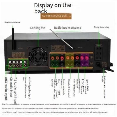 AV-8888BT Professional 7.1 Channel 2000W Ultra-High Power Home Theater Amplifier BT Wireless Home KTV Surround Sound System