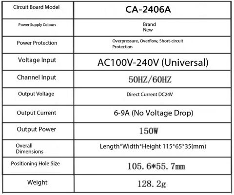 Modulo di alimentazione CA-CC step-down CA-2406A 220V a 24V con corrente di uscita 6A e potenza di uscita 150W