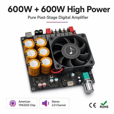 Amplificatore Stereo Dual TPA3255 da 600W+600W con Ventola di Raffreddamento Classe D Scheda Amplificatore DC18-50V