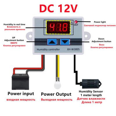 XH-W3005 DC 12V-220V 10A Regolatore digitale di umidità 0-99 Sistema di monitoraggio della gamma RH